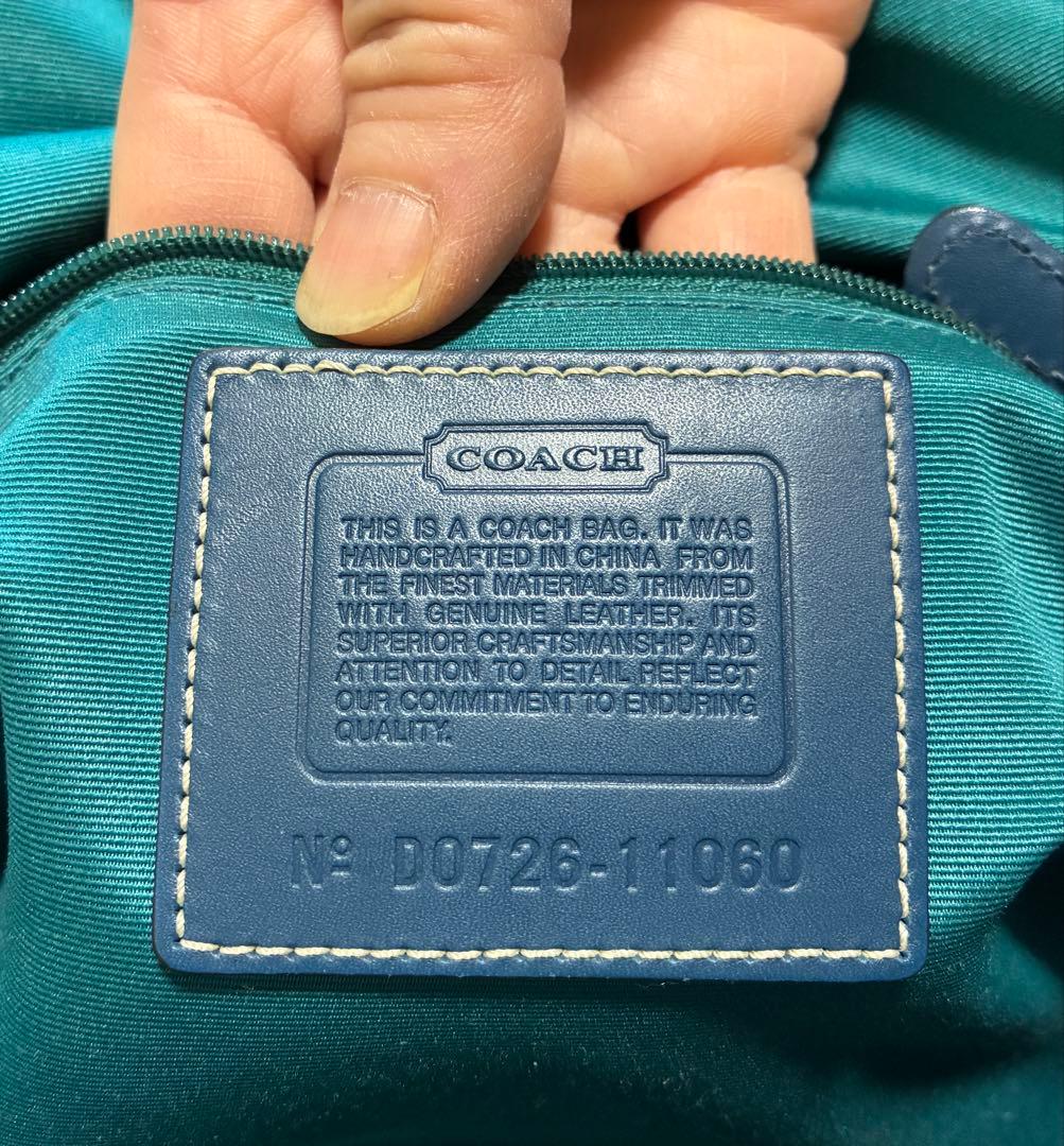 コーチ ハンドバッグ ハンプトンズ シグネチャー ターンロック 緑