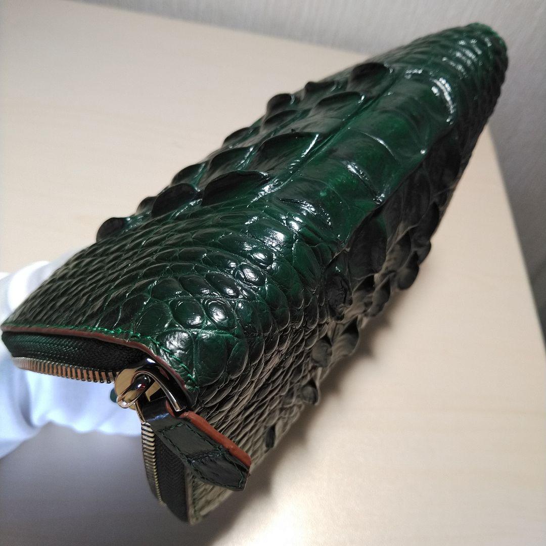 クロコダイル 武骨S取尾背一枚革 RF長財布 ビリヤードグリーン 046402J