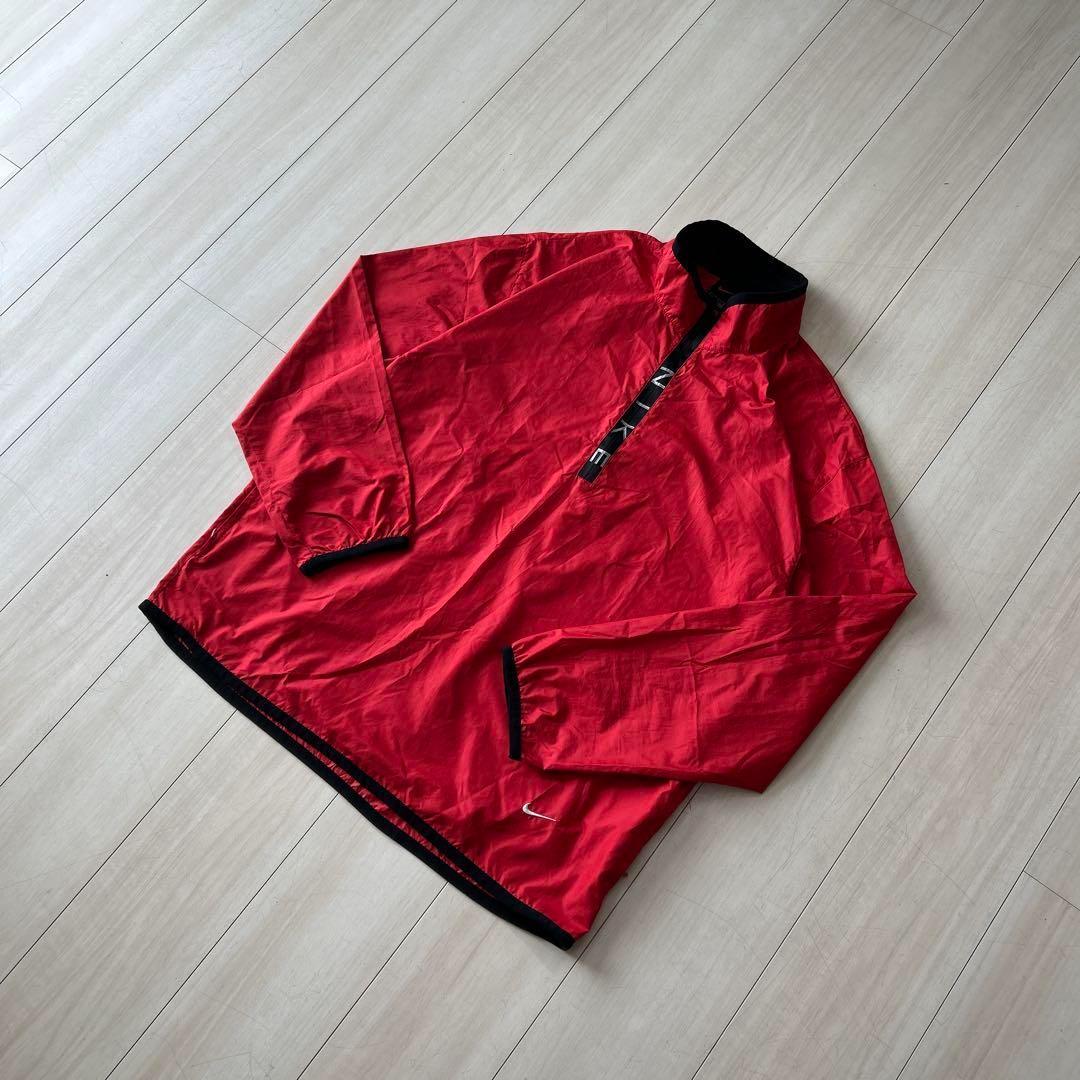 90s NIKE ナイキ ハーフジップ ナイロンプルオーバー 刺繍 XL相当