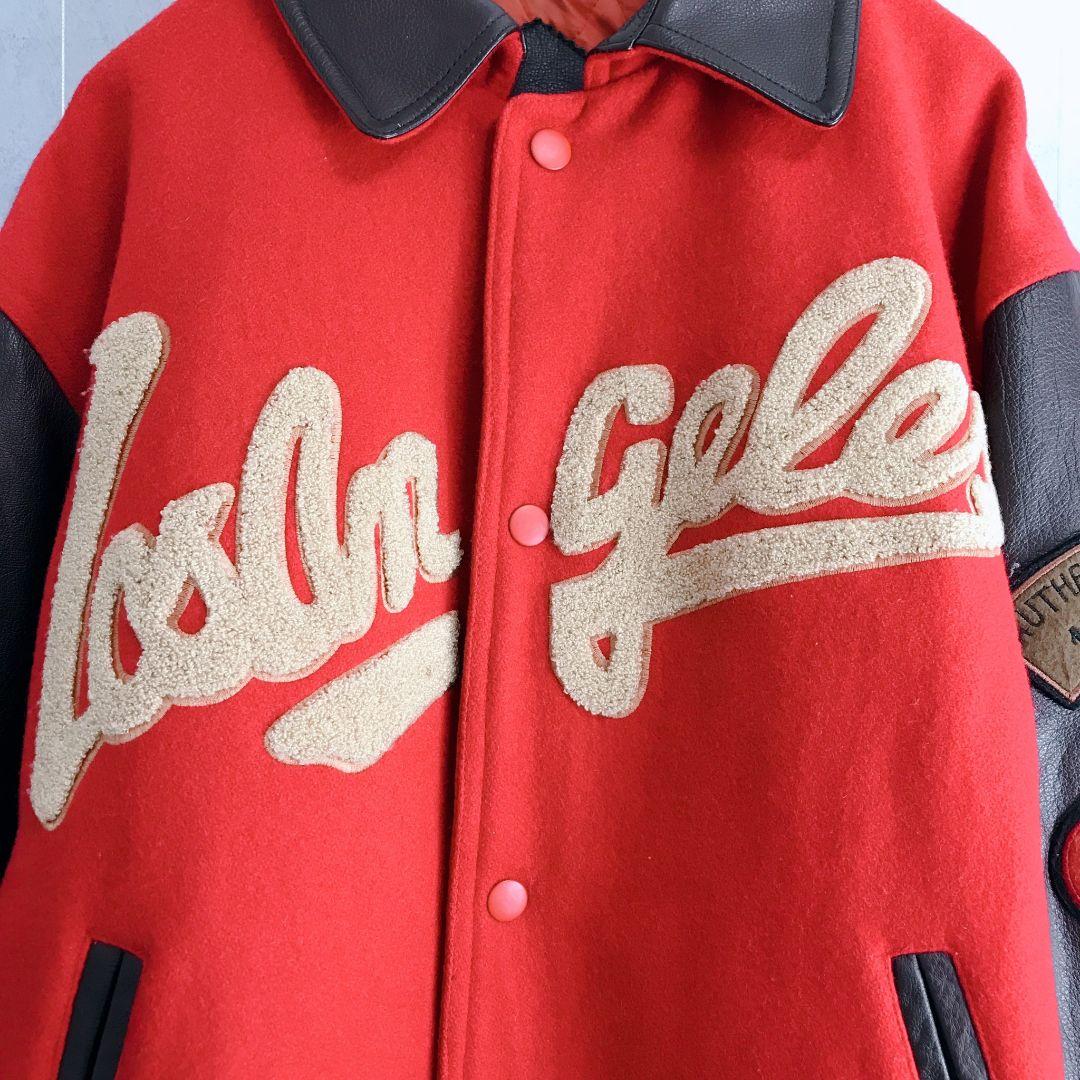 32%割引レッド系,L流行 【ロサンゼルス ドジャース】80s 90s オンラインストア売上 90s ドジャース】80s 【ロサンゼルス カウレザー スタジャン ワッペン スタジャン