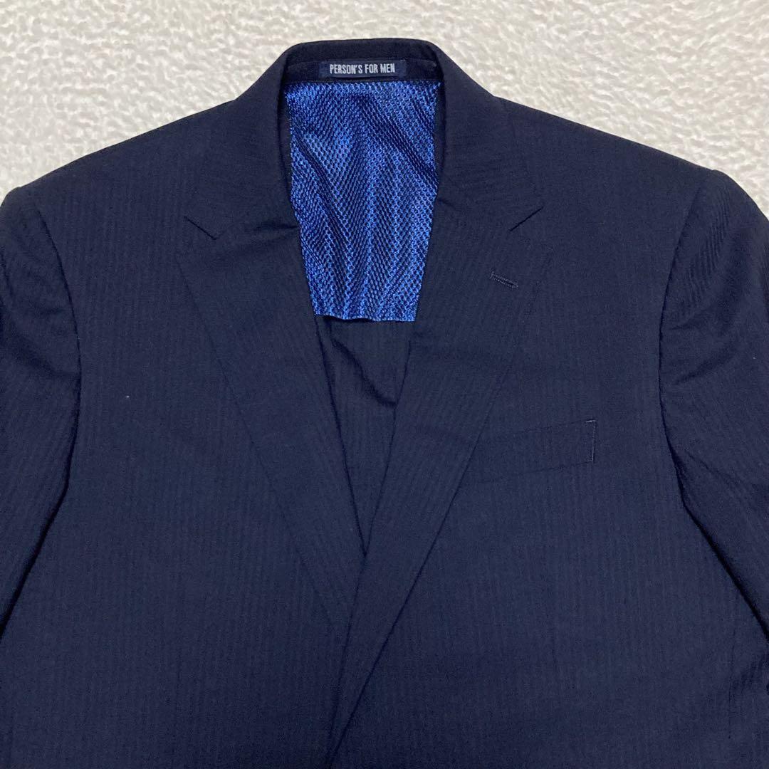 極美品　PERSONS 形状記憶　セットアップスーツ　春夏用　ネイビー　XL 極美品 PERSONS 形状記憶 セットアップスーツ 春夏用 ネイビー XL