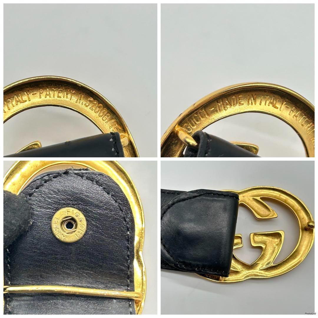 オールドグッチ　GUCCI　レザーベルト　インターロッキング　ゴールド金具　黒