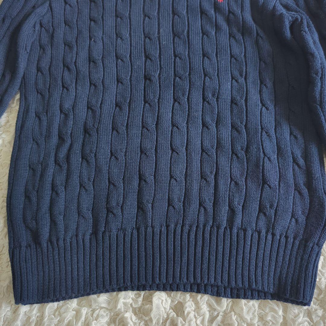 【美品】Ralph Lauren 現行タグ ケーブルニット　コットン ホースロゴ
