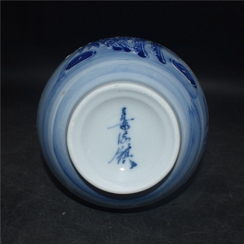 青花開窓人物六方灯籠瓶 現代工芸品 美術品 装飾品 置物（お得