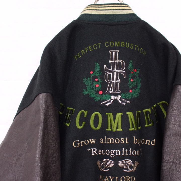 90s ビンテージ 袖レザー 刺繍 デザイン スタジャン ライダース コート