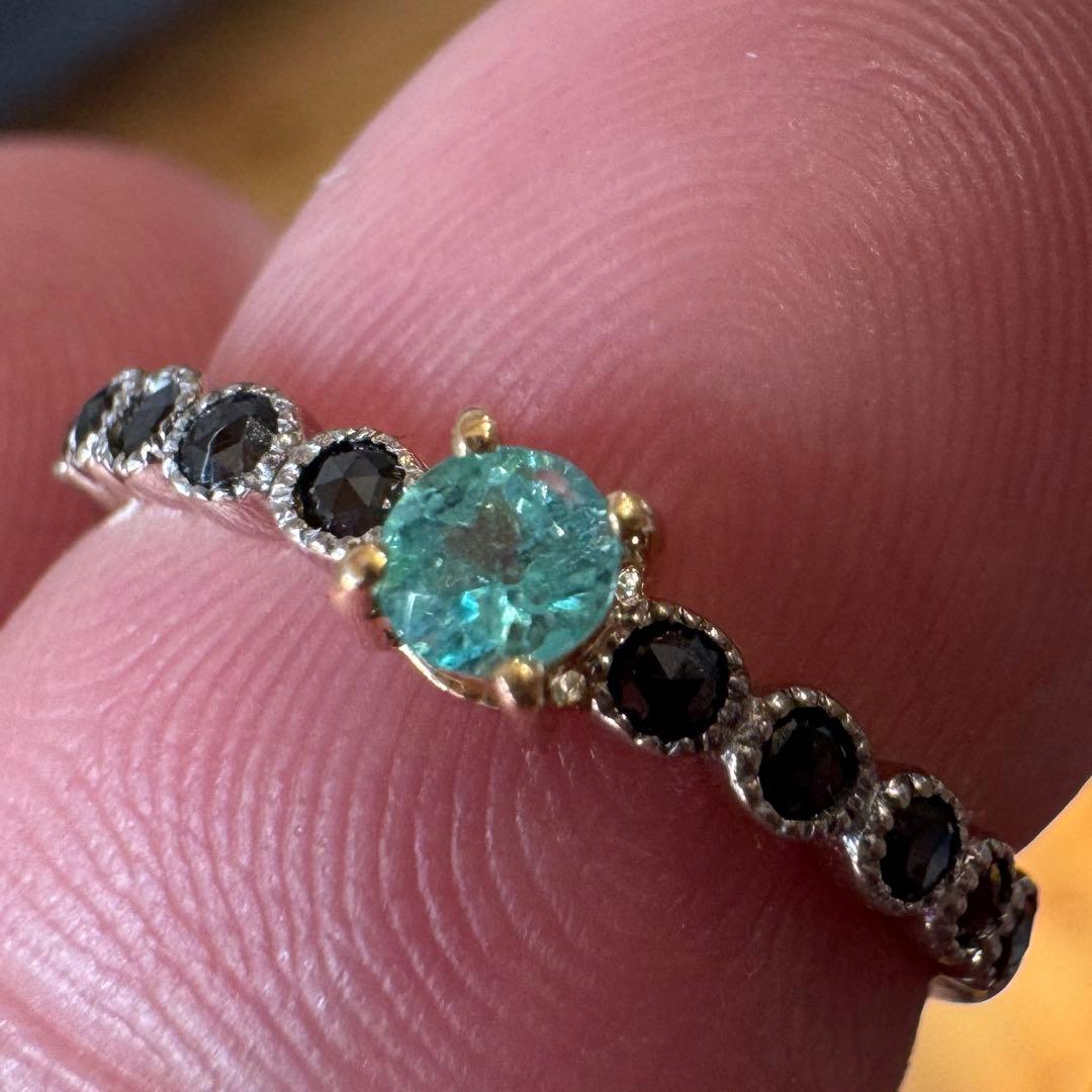 パライバトルマリン0.124ct/ブラックダイヤメレ/K18WG.YGリング パライバトルマリン0.124ct/ブラックダイヤメレ/K18WG.YGリング
