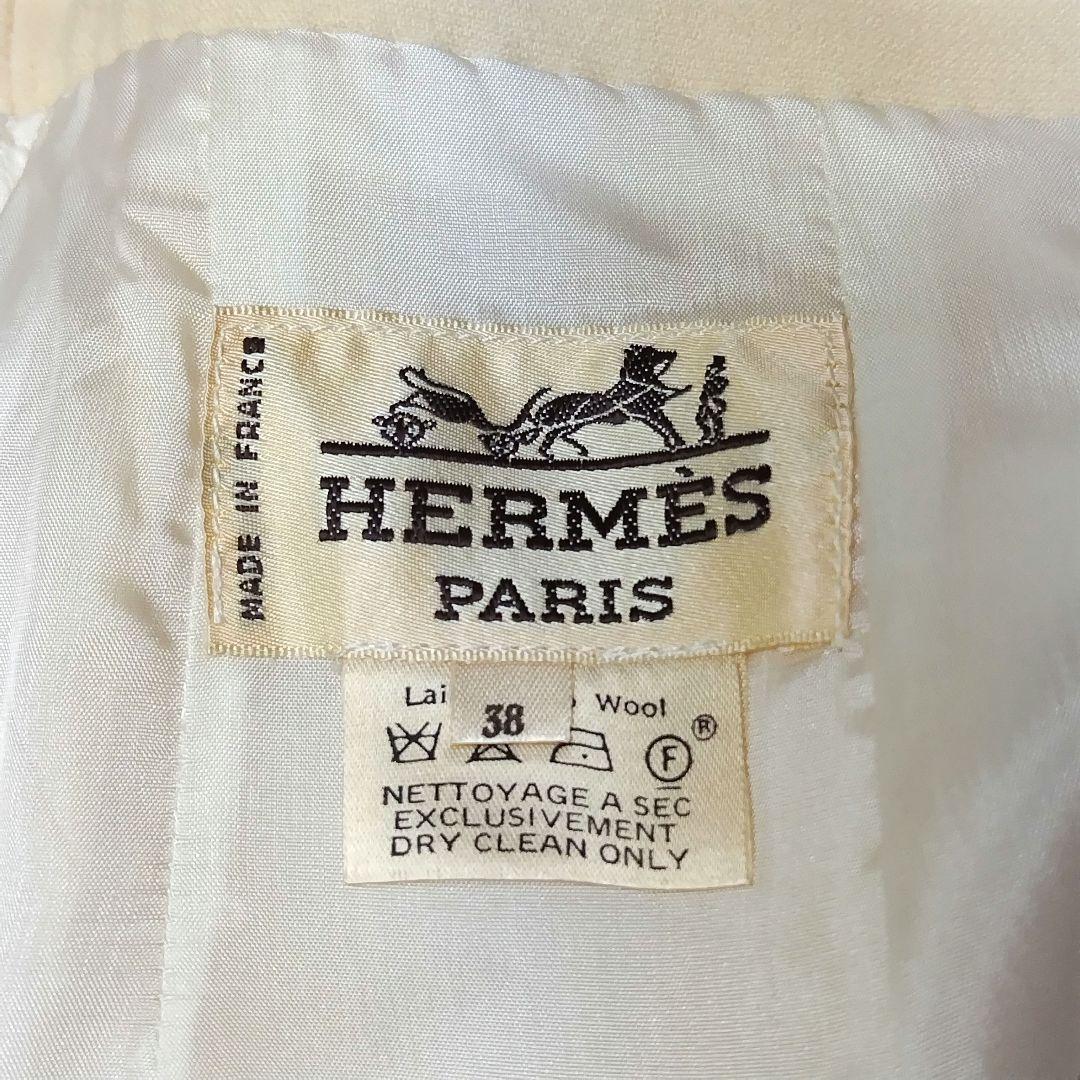 HERMES エルメス 38 M ウール タイトスカート 膝丈 クリーム色