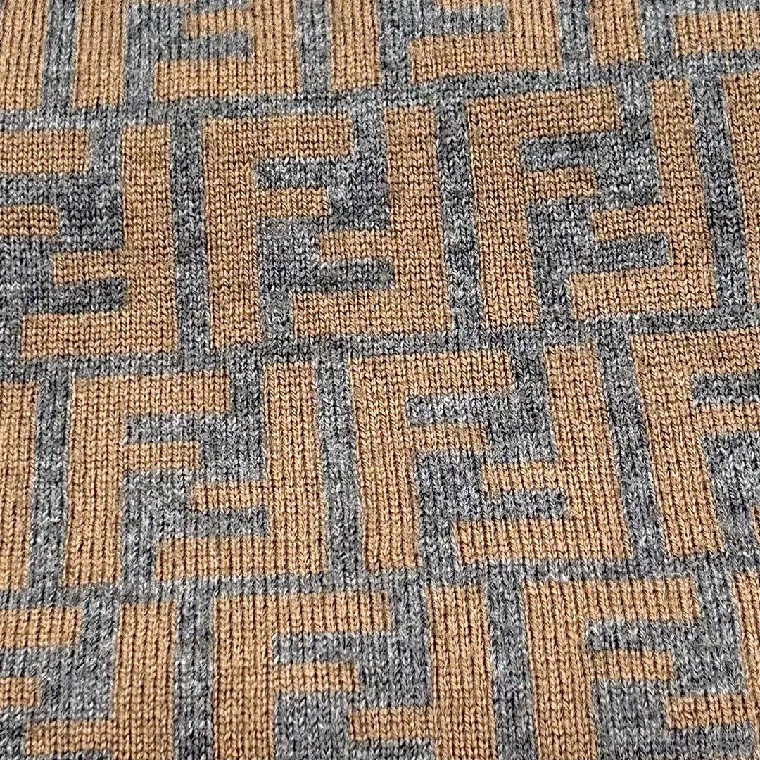 フェンディ マフラー  ズッカ総柄  wool グレー×ブラウン ウール100%