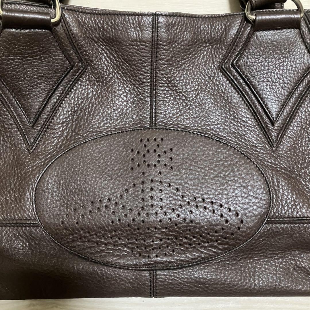 Vivienne Westwood レザートートバッグ パンチングロゴ ブラウン