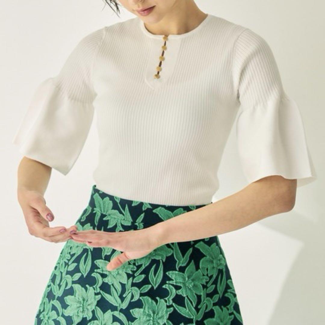 アナイ 38 アセテートナイロンフレアスリーブ プルオーバー 美品】ANAYI アセテートナイロンフレアスリーブ プルオーバー 38