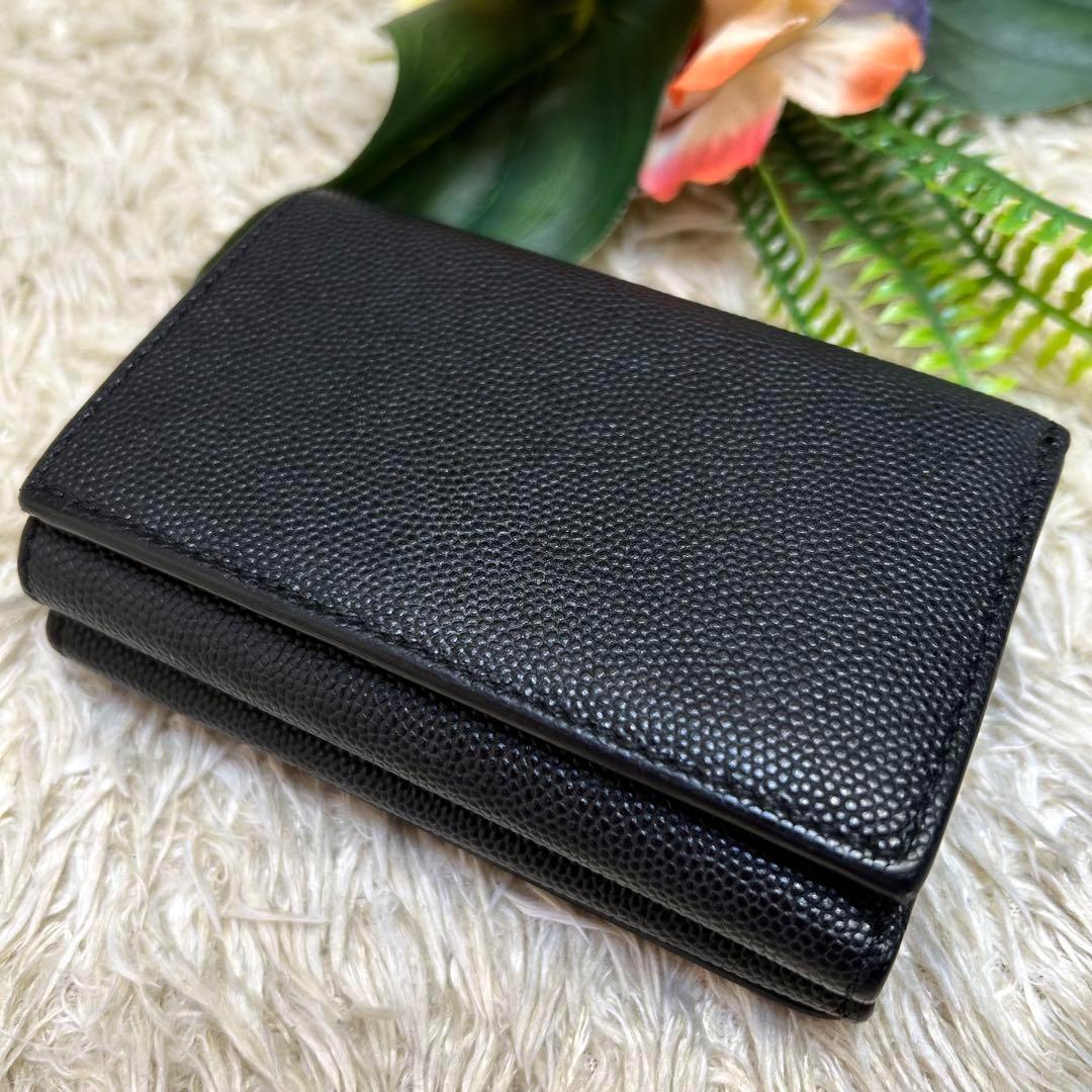 極美品 バーバリー 三つ折り財布 ミニ財布 TBロゴ ゴールド 黒 レザー