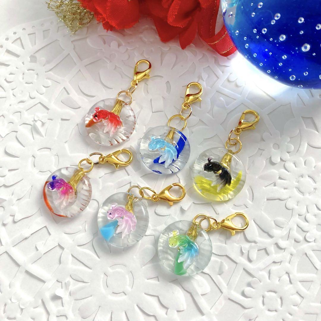金魚・おはじき♡チャーム，6点set，ハンドメイド・アクセサリー 金魚・おはじき♡チャーム，6点set，ハンドメイド・アクセサリー