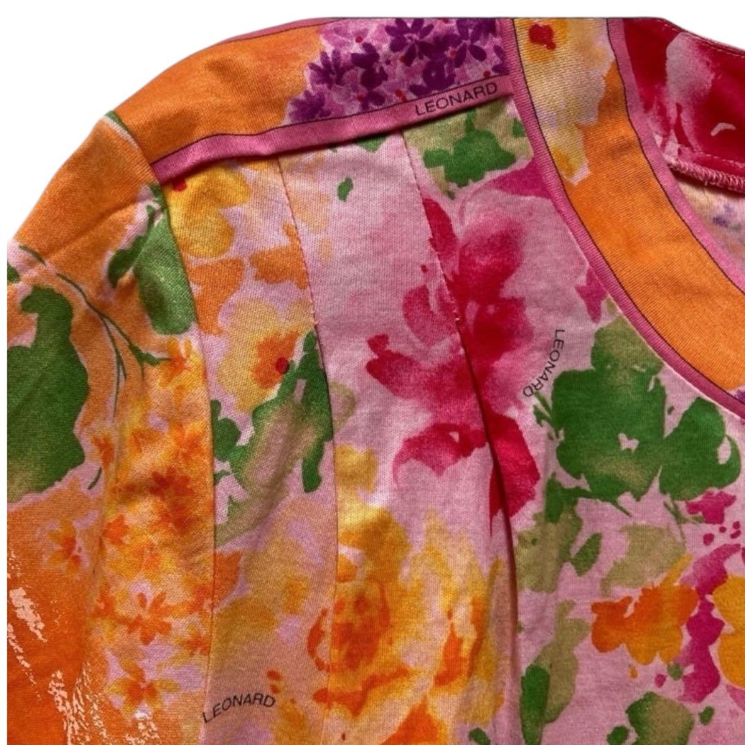 LEONARD レオナール 花柄 フラワー 半袖カットソー Tシャツ ロゴ