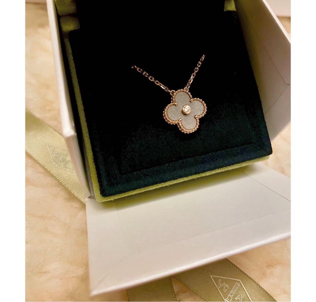 ヴィンテージアルハンブラ シルバーオブシディアン 1Pダイヤ ネックレス