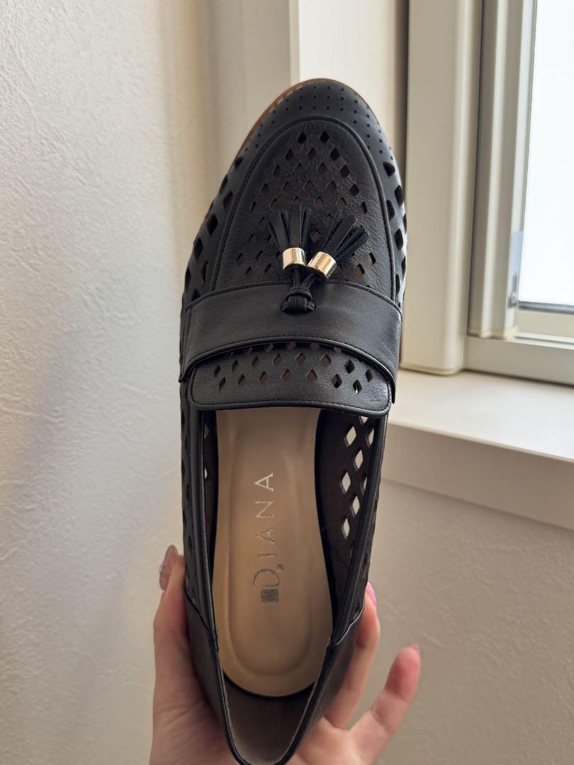 極美品　ダイアナ♡パンチング　厚底ローファー　タッセル　メッシュ　23.5　黒 極美品 ダイアナ♡パンチング 厚底ローファー タッセル メッシュ