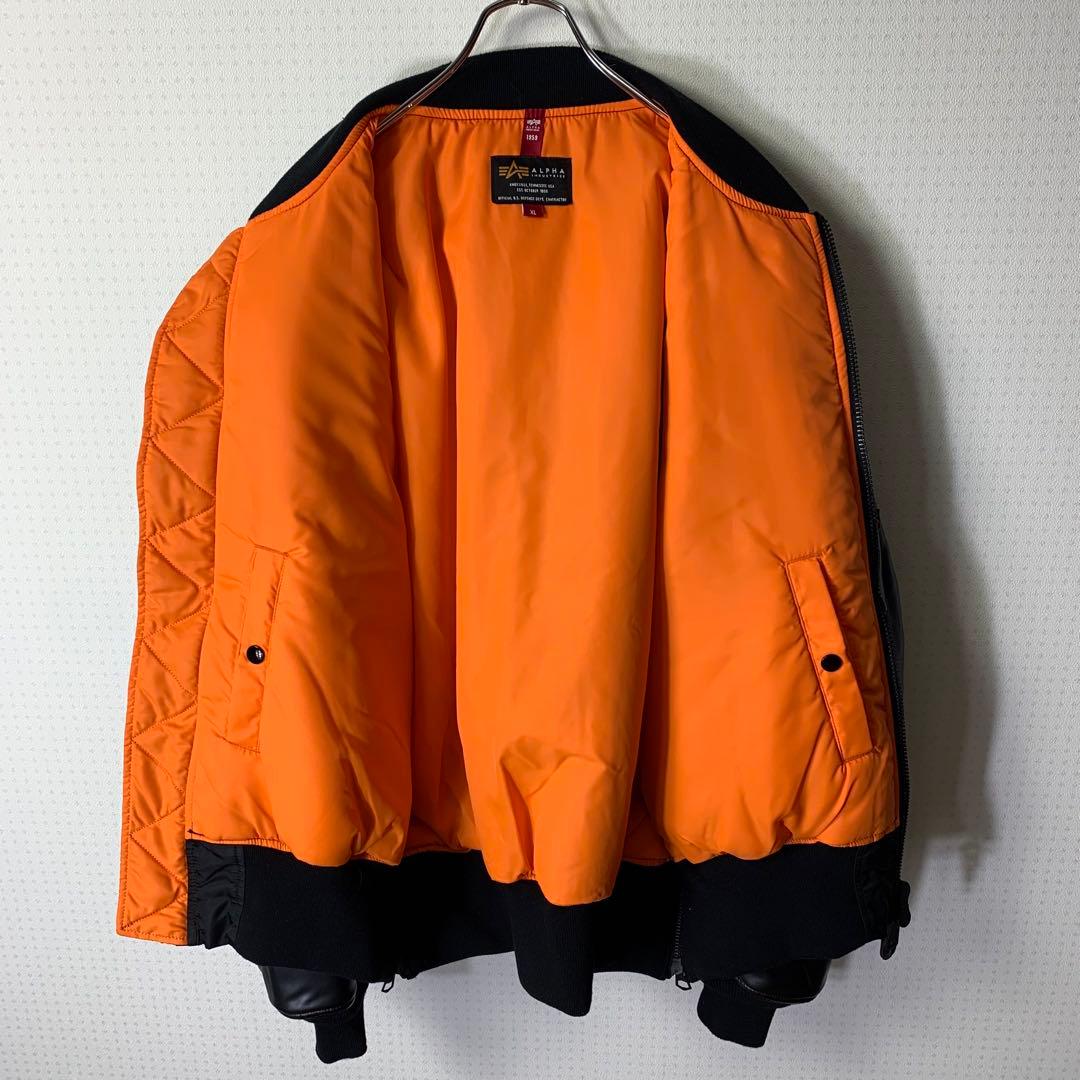 アルファ × モンキータイム レザースリーブMA-1ジャケット XL ブラック アルファ × モンキータイム レザースリーブMA-1ジャケット XL ブラック