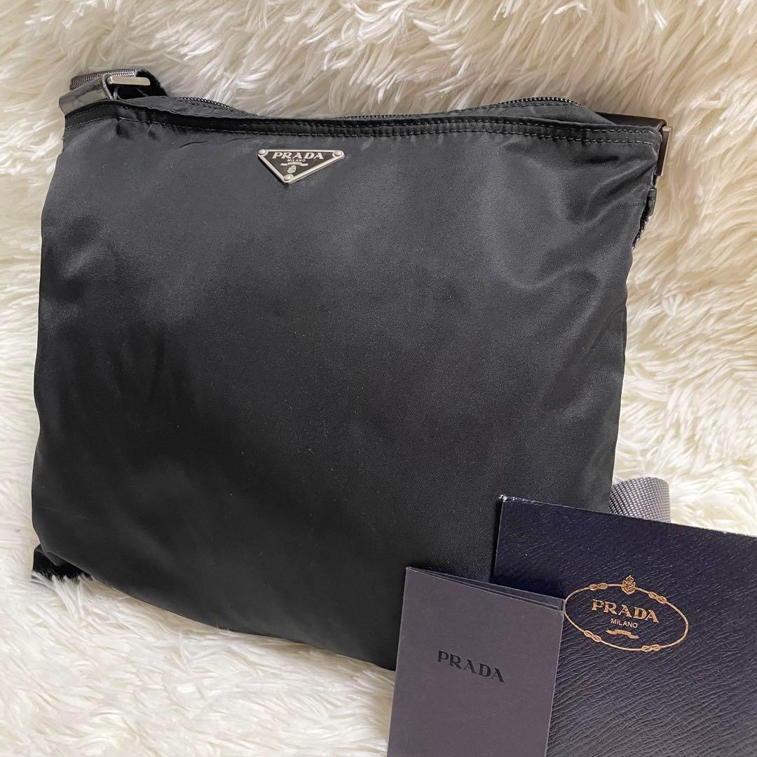 美品✨PRADA プラダ ショルダーバッグ サコッシュ 三角ロゴ テスート　黒