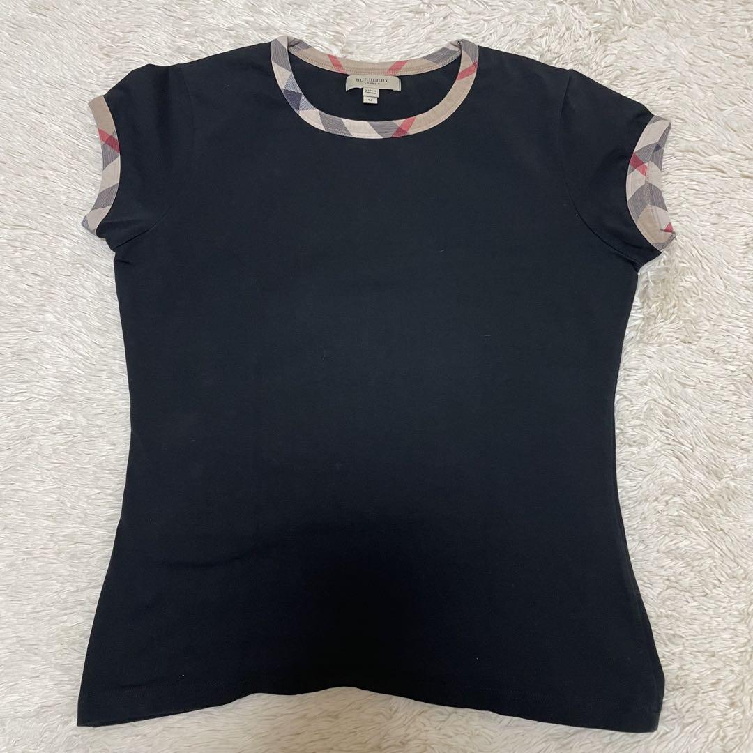 相談中バーバリー　ロゴ入り　Tシャツ　黒　ブラック　ノバチェック　ｓ ♡美品♡ BURBERRY バーバリー Tシャツ ノバチェック 黒