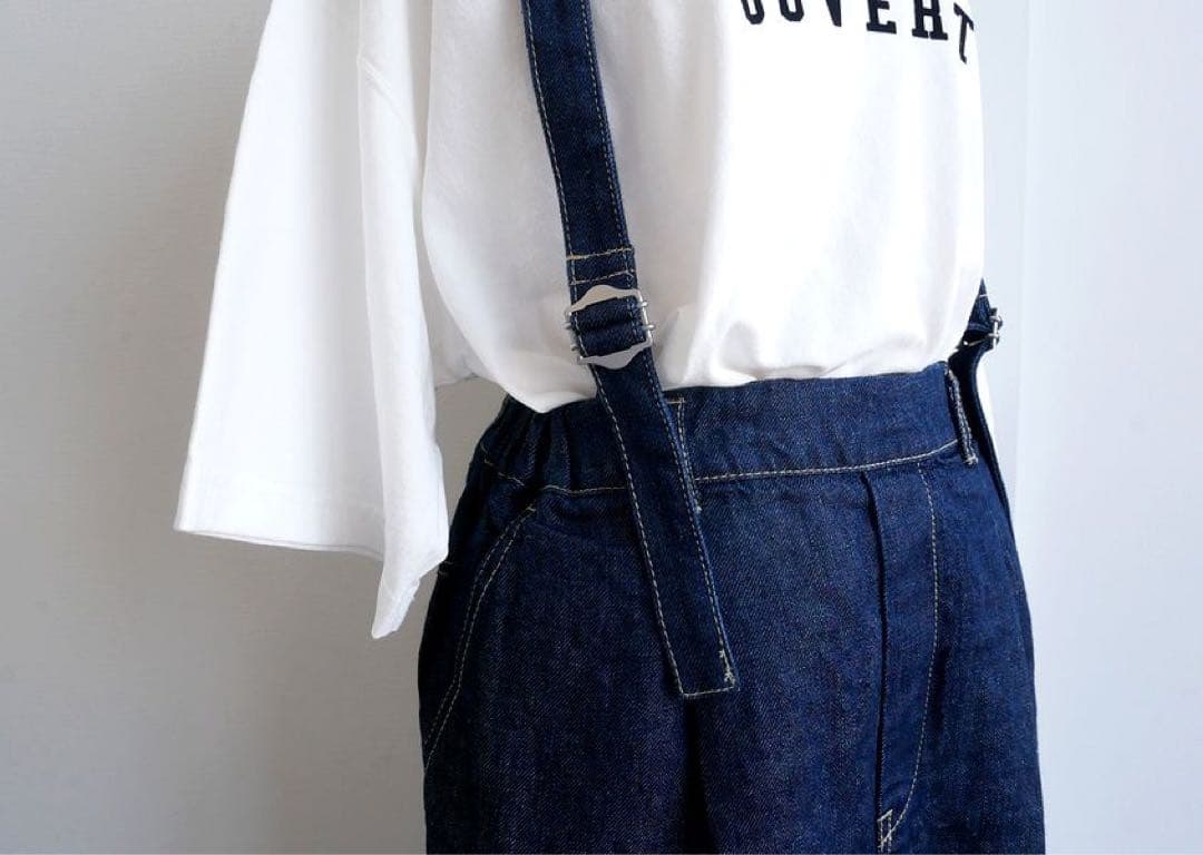 Hands of creation リネンデニム サスペンダー付タイトスカート