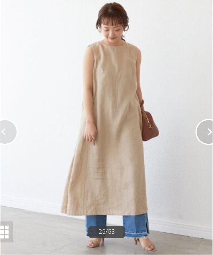 新品タグ付き　スローブイエナ リネンタックワンピース　ノースリーブ　ベージュ