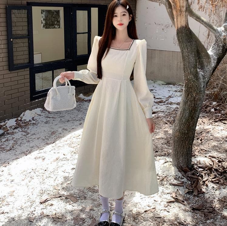 【大きいサイズ有】 レディース ワンピース　スクエアネック春 ★秋冬 新品 長袖