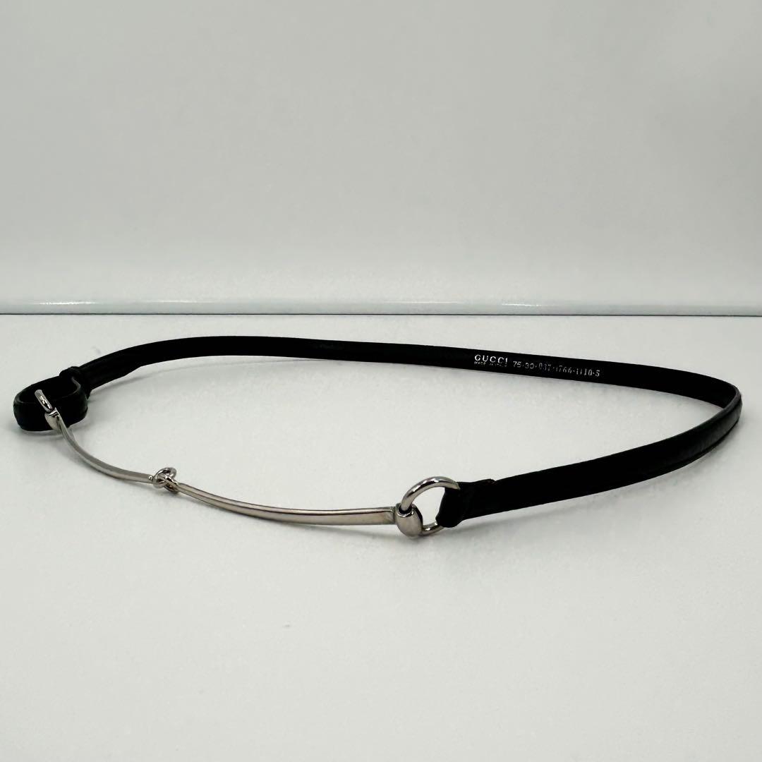 グッチ ホースビット 細ベルト シルバー ブラック レザーGUCCI