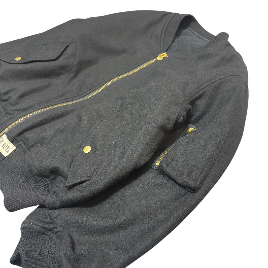 ピンクハウス バックロゴ MA-1風 ジャケット ウール混 ブラック ピンクハウス バックロゴ MA-1風 ジャケット ウール混 ブラック