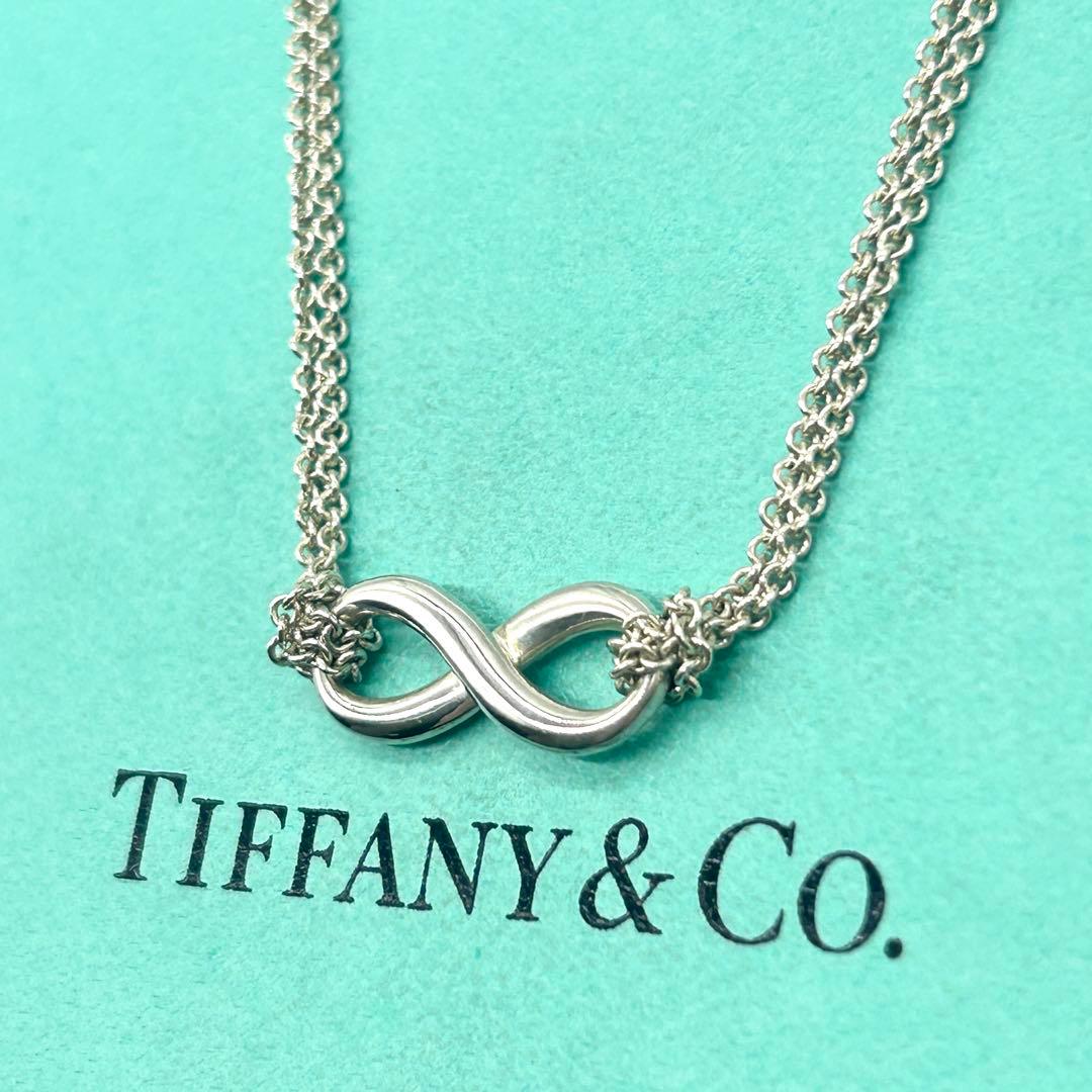 美品 ティファニー インフィニティ ネックレス ダブル チェーン シルバー 美品 ティファニー インフィニティ ネックレス ダブル チェーン シルバー