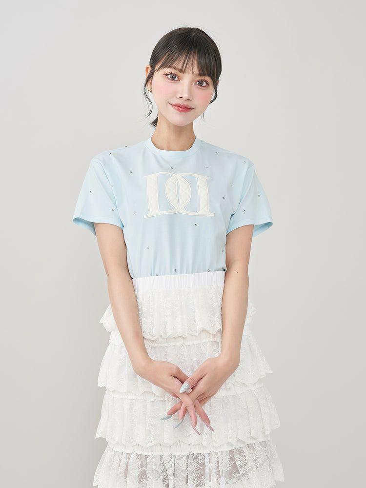 Darich♡キルティングアップリケビジューTシャツ　SAX 予約商品】キルティングアップリケビジューTシャツ – Darich