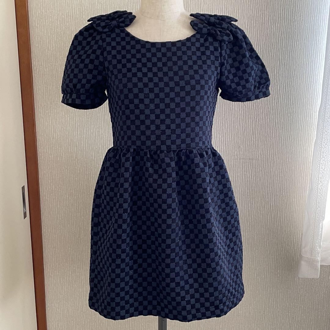 ワンピース ミニドレス リボン パフスリーブ jolie toujours