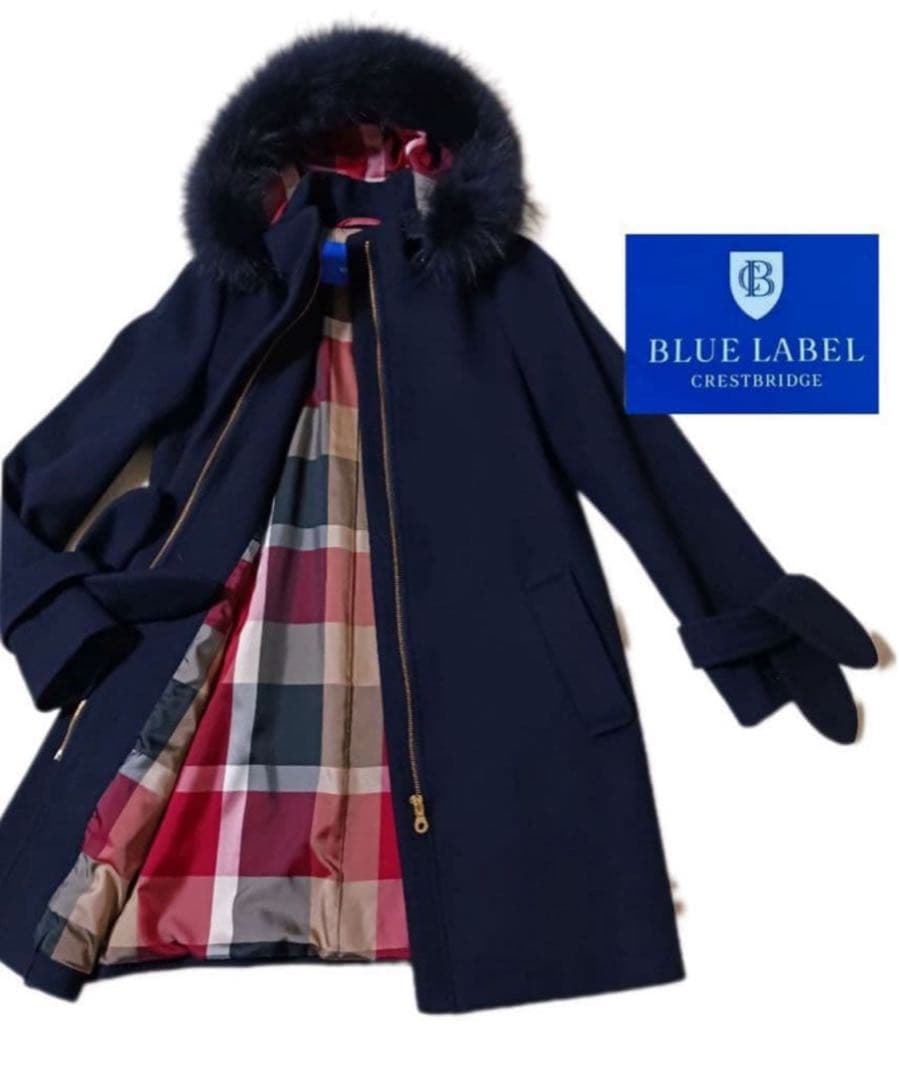 ブルーレーベルクレストブリッジ ◆フーテッド　ファー　ウールコート◆ 38