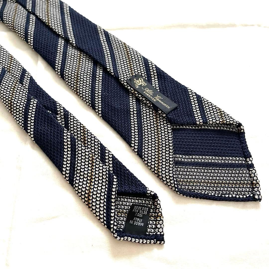 【美品】Atto Vannucci セッテピエゲ ガルザストライプタイ　ネイビー