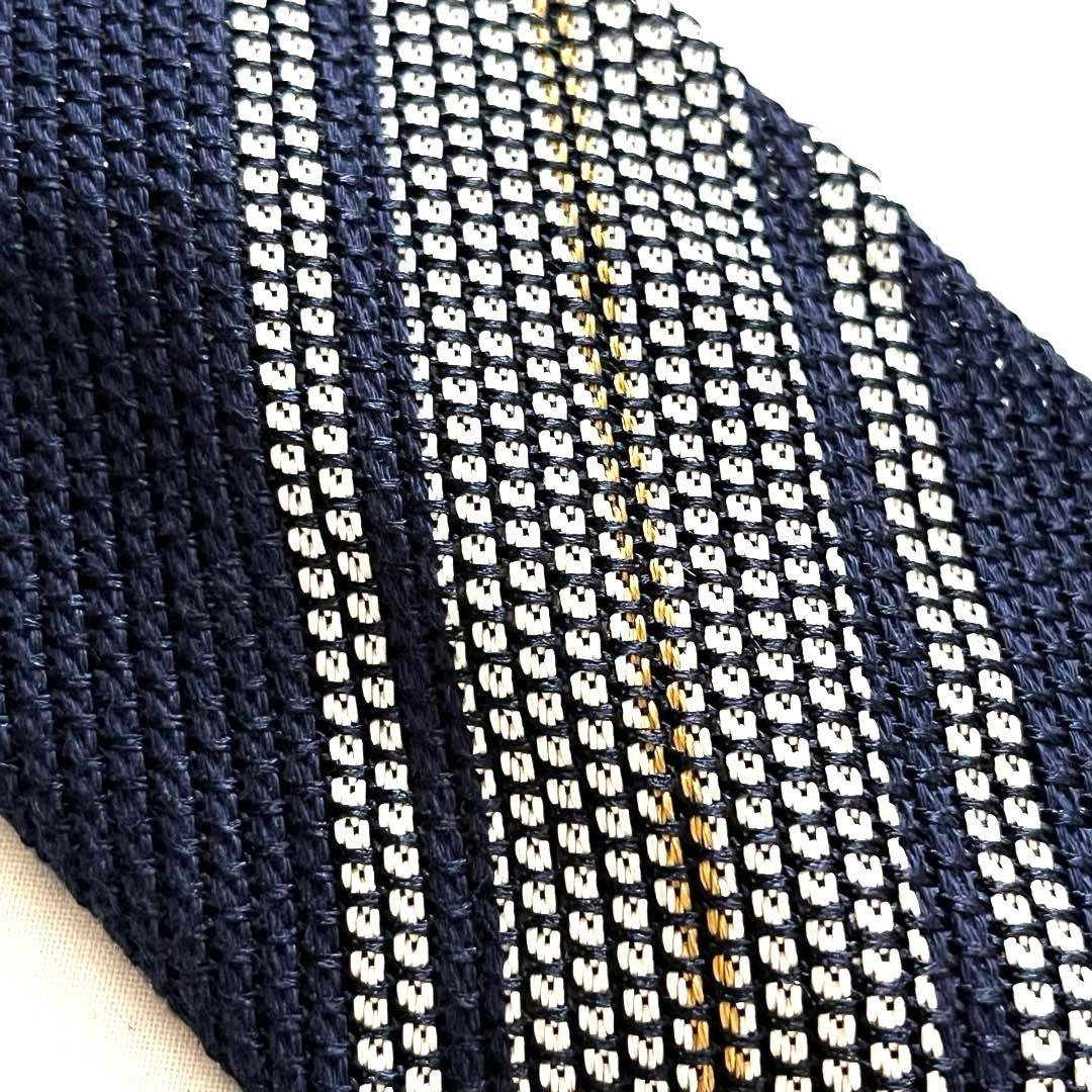 【美品】Atto Vannucci セッテピエゲ ガルザストライプタイ　ネイビー