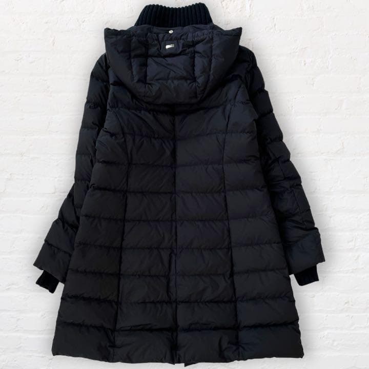 ヘルノ ポーラテック 黒 ロングダウン リブ編 スタンドカラー ダウン