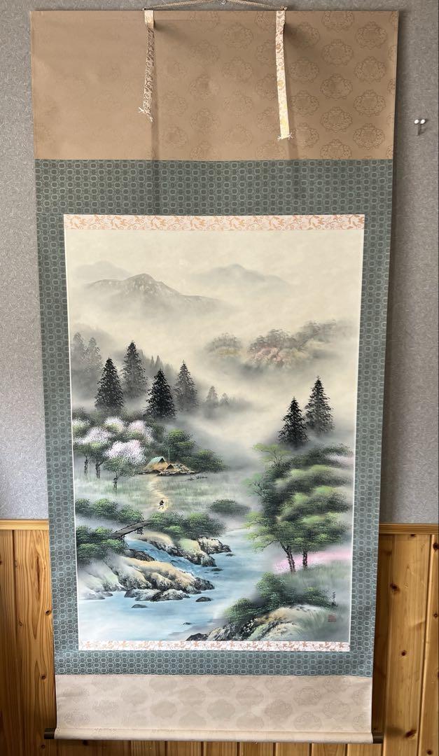【 掛軸 / 草風】彩色山水図 巻物 書道 骨董品④