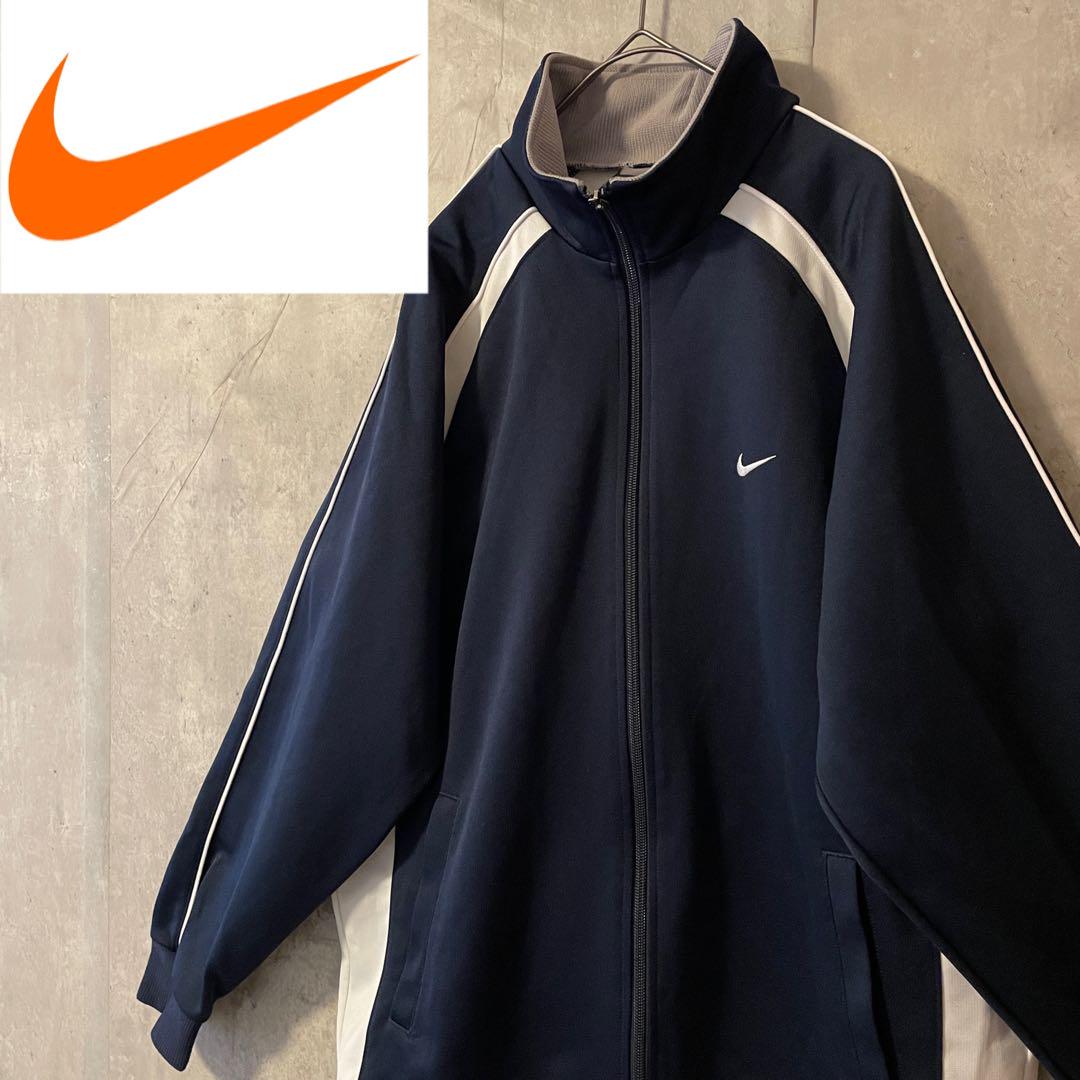 NIKEナイキトラックジャケットジャージブルゾン紺ネイビー白刺繍ロゴスウォッシュ