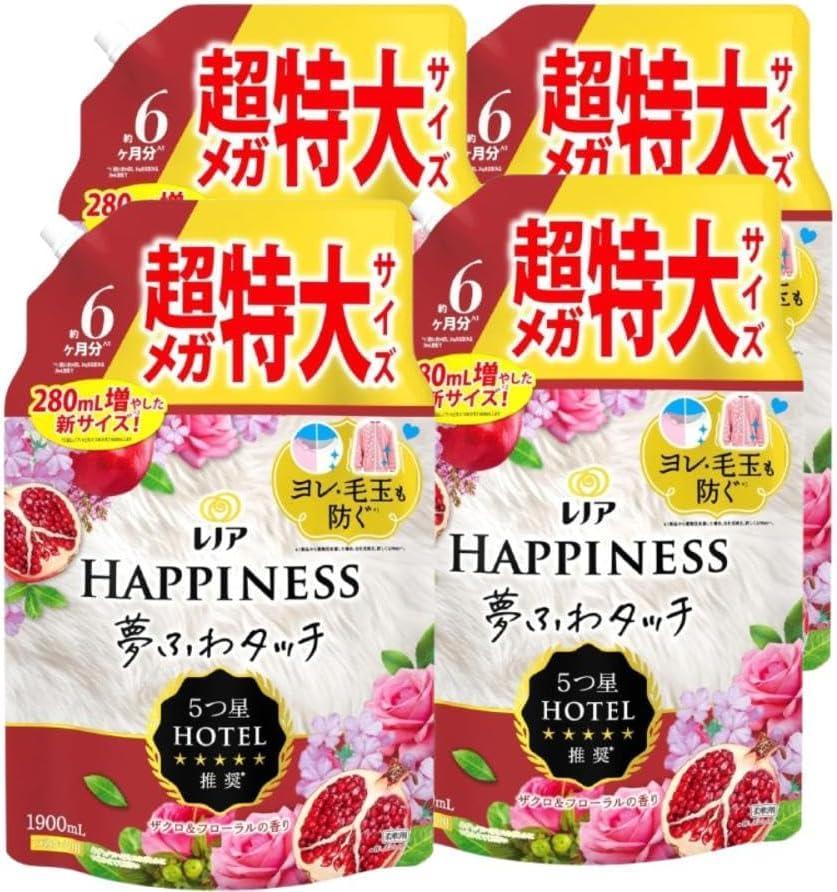 レノア ハピネス 柔軟剤 ザクロ&フローラル 詰め替え 1,900mL×４袋