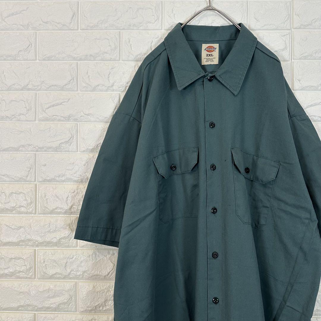 V773【Dickies】刺繍ロゴワークシャツ【メンズ2XL】グリーン