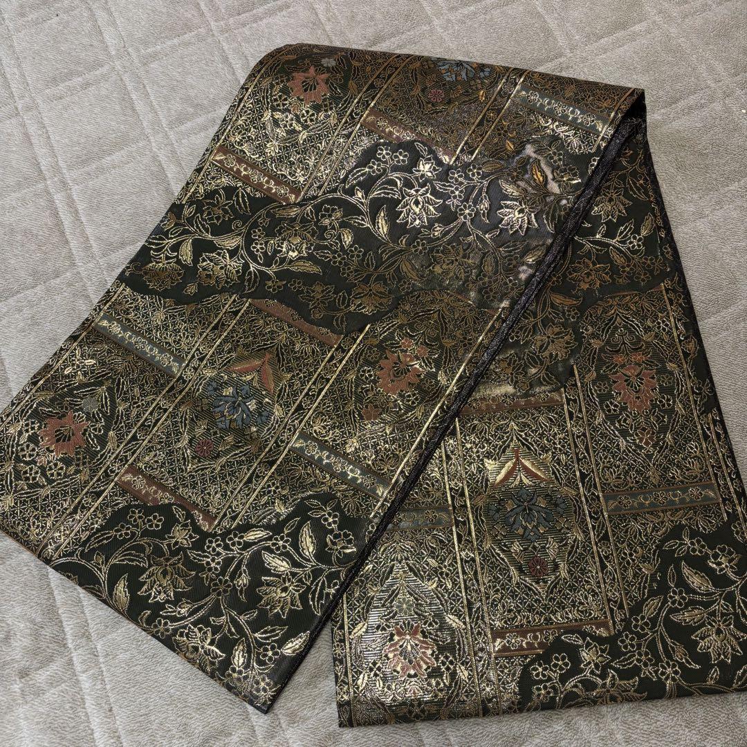 Ay146　袋帯　豪華刺繍　着物　帯　深緑　花唐草　金　たちばな Ay146 袋帯 豪華刺繍 着物 帯 深緑 花唐草 金 たちばな - メルカリ