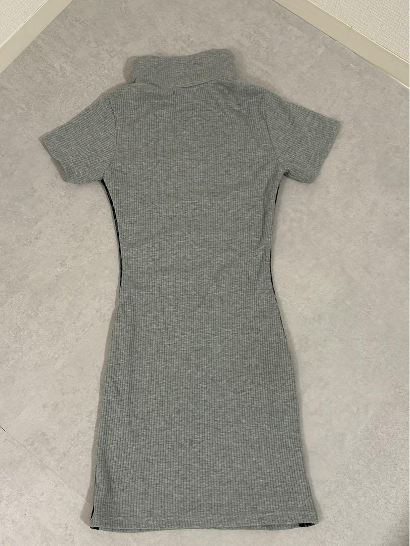 【グレー】épine zipper lace polo onepiece