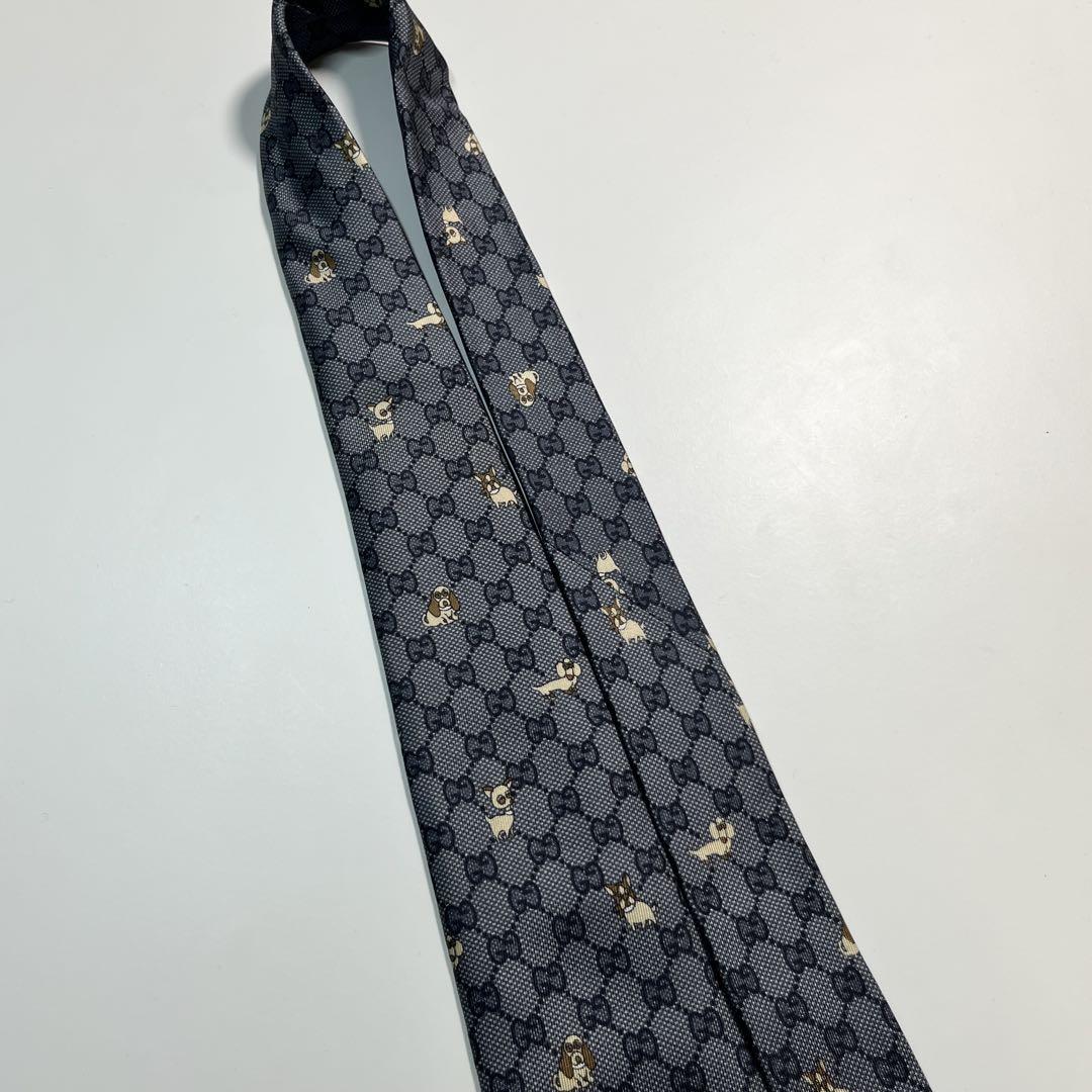 希少✨美品✨GUCCI グッチ ネクタイ 高級シルク　GG柄 犬　ドッグ