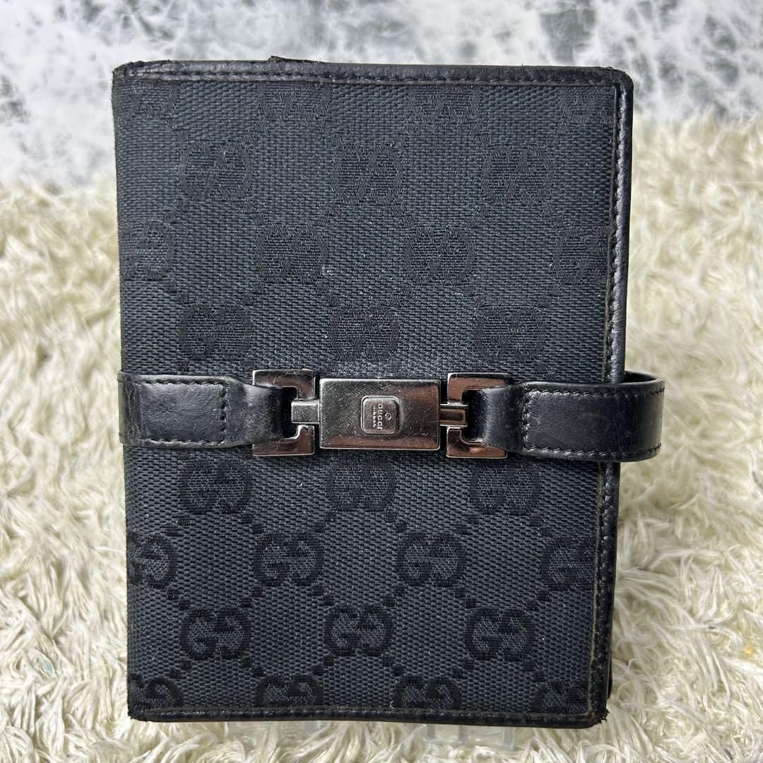 GUCCI 手帳カバー gg柄 キャンバス ブラック 金具