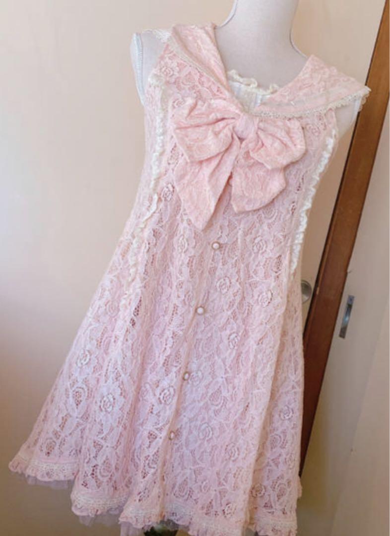LIZLISA セーラーワンピ　限定　ワンピース　ピンク　リボン　レース LIZLISA セーラーワンピ 限定 ワンピース ピンク リボン レース