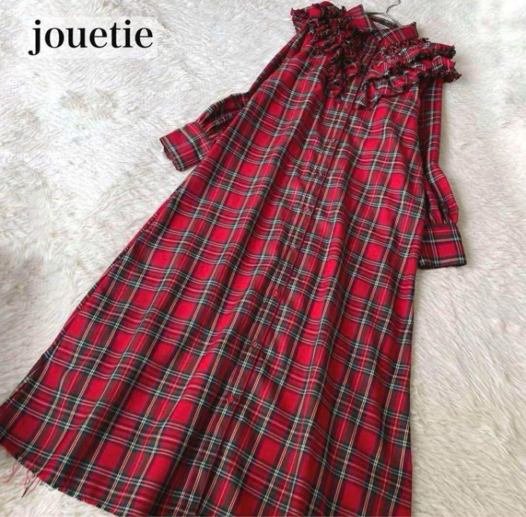jouetie 23SS フリルロングシャツワンピース　レッド　チェック