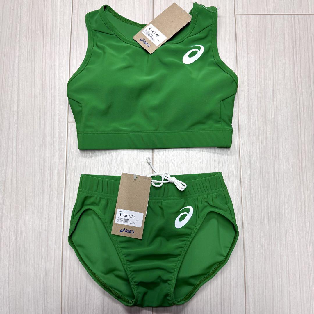 アシックス 女子陸上ユニフォーム上下セット Sサイズ アマゾングリーン単色 新品 画像2