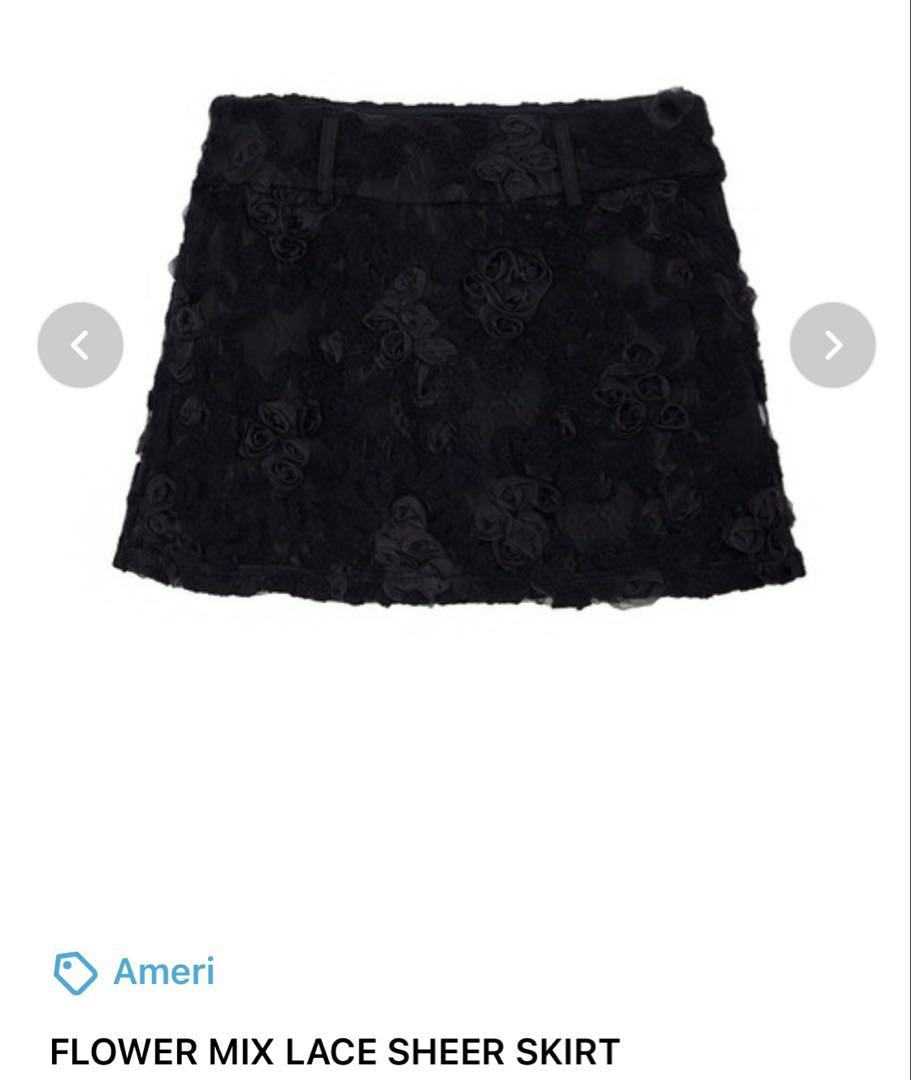 スカート AMERI FLOWER MIX LACE SHEER SKIRT