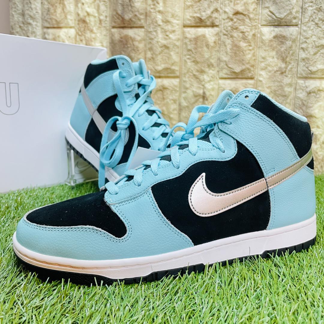 ナイキ ダンク ハイ 白 黒 銀 ホワイト NIKE DUNK 29.5