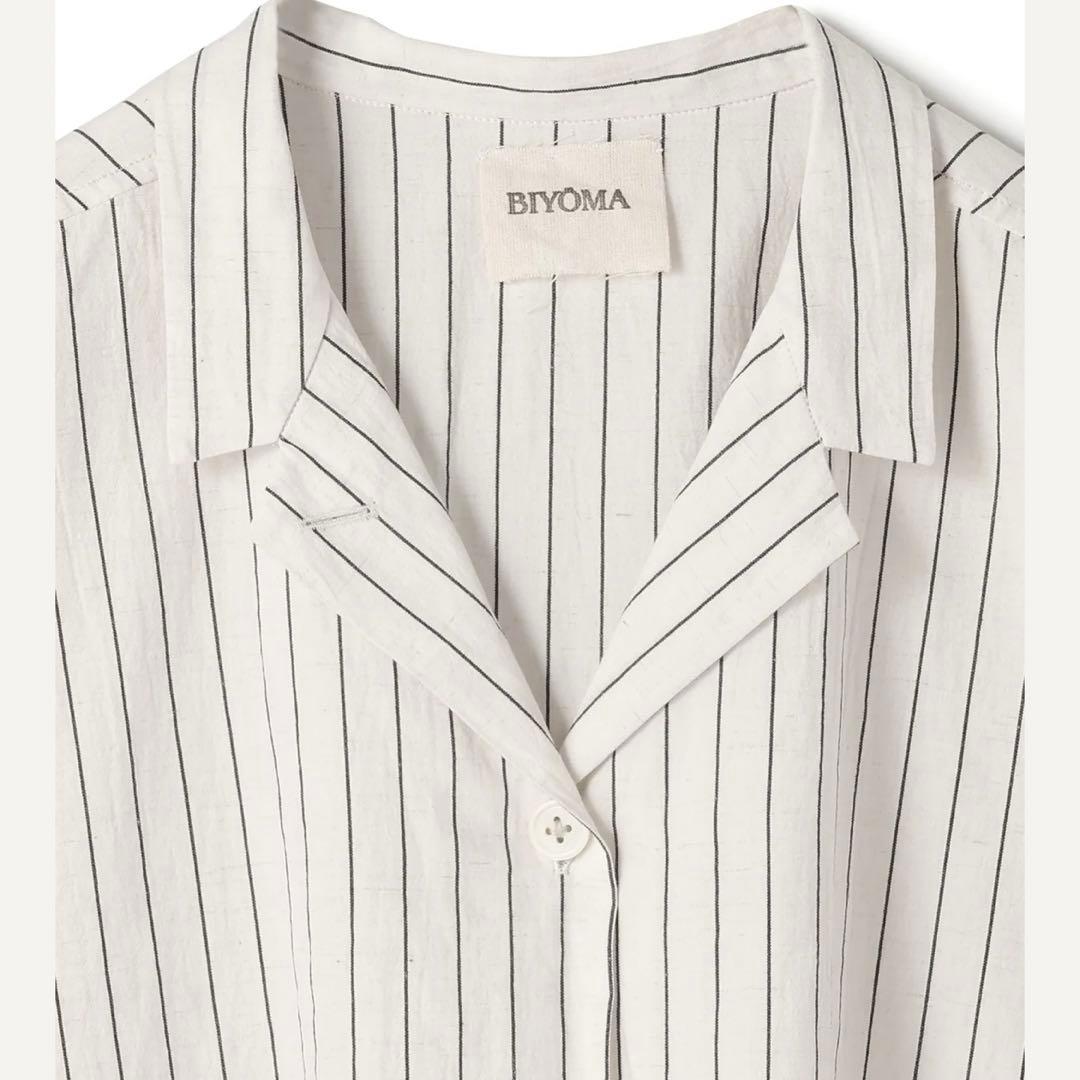 BIYOMA COTTON LINEN STRIPE WPOCKET SHIRT