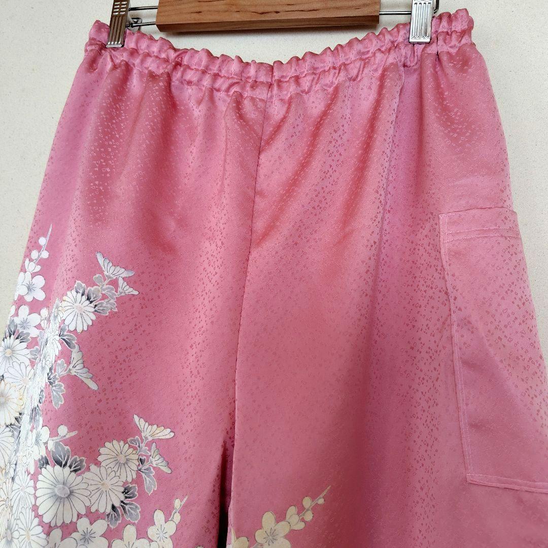 海外最新 着物リメイクもんぺ【咲】正絹 ハンドメイド ワイドパンツ パンツ