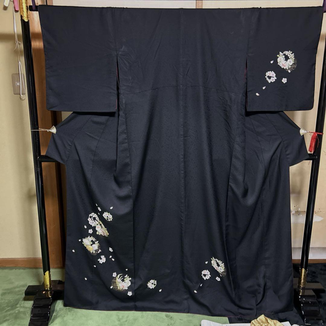 訪問着と色無地のリバーシブル着物フルセット4点　美品蘇州刺繍袋帯付き　裄70